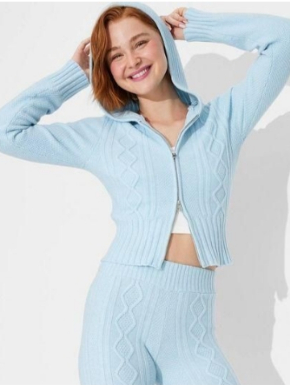 New Wild Fable Light Blue Cable Knit Zip-Up Hoodie Sweater Size 4X